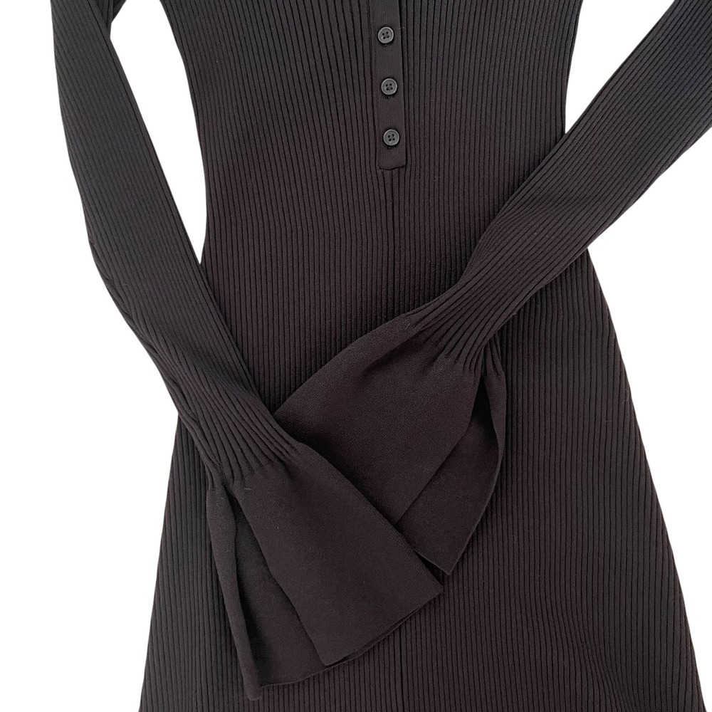 A.L.C Lance Ribbed Long Sleeve Asymmetrical Midi Slit Espresso Brown Dress SZ L - Picture 7 of 13